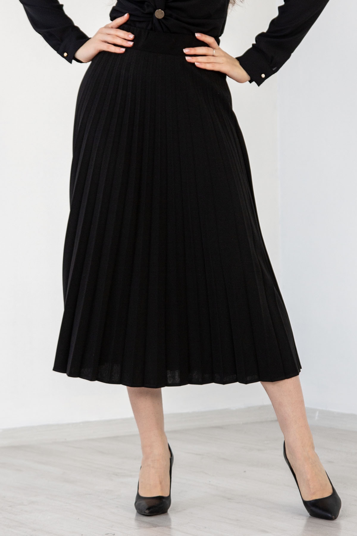 25807 Plise Etek S-xl - Siyah - 1