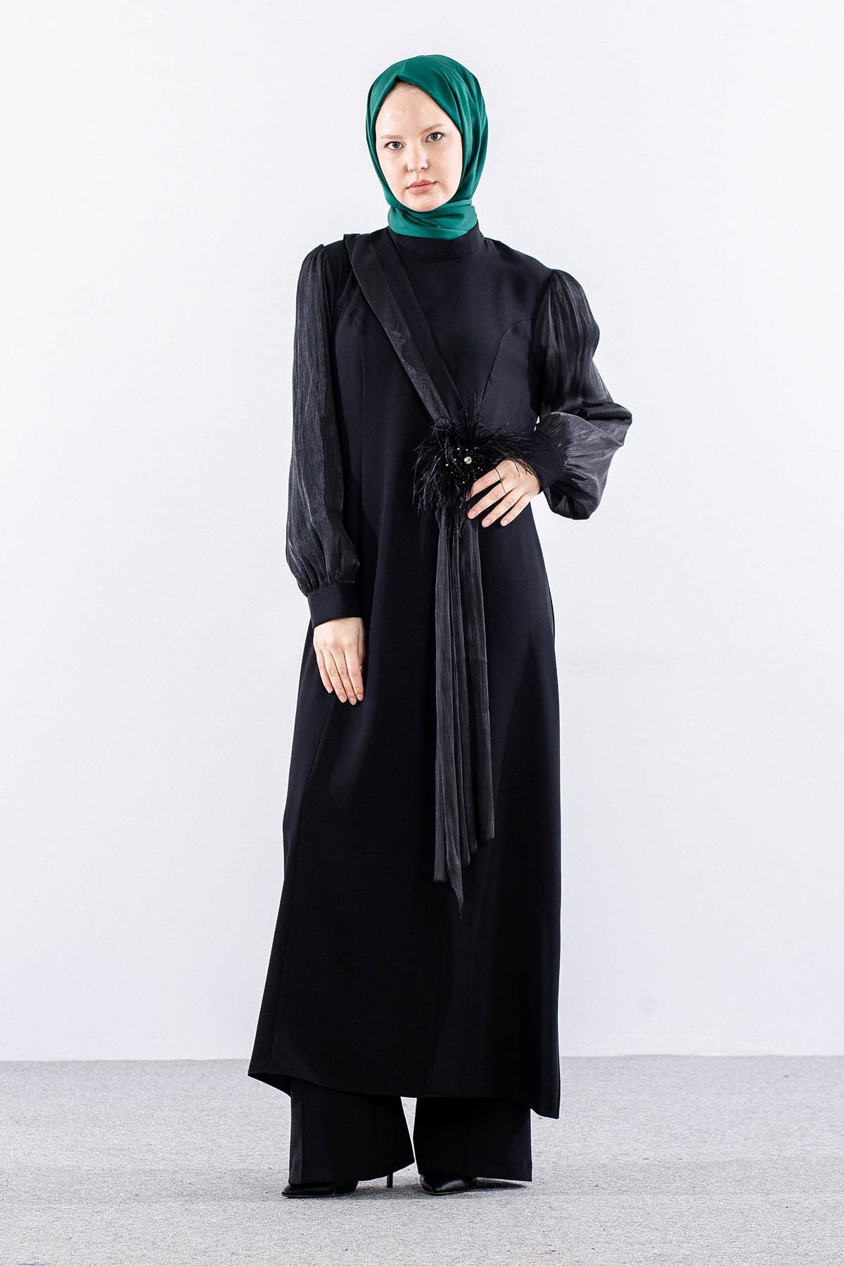 2583 şik Elbi̇se 42-50 Organze Garni - Siyah - 3