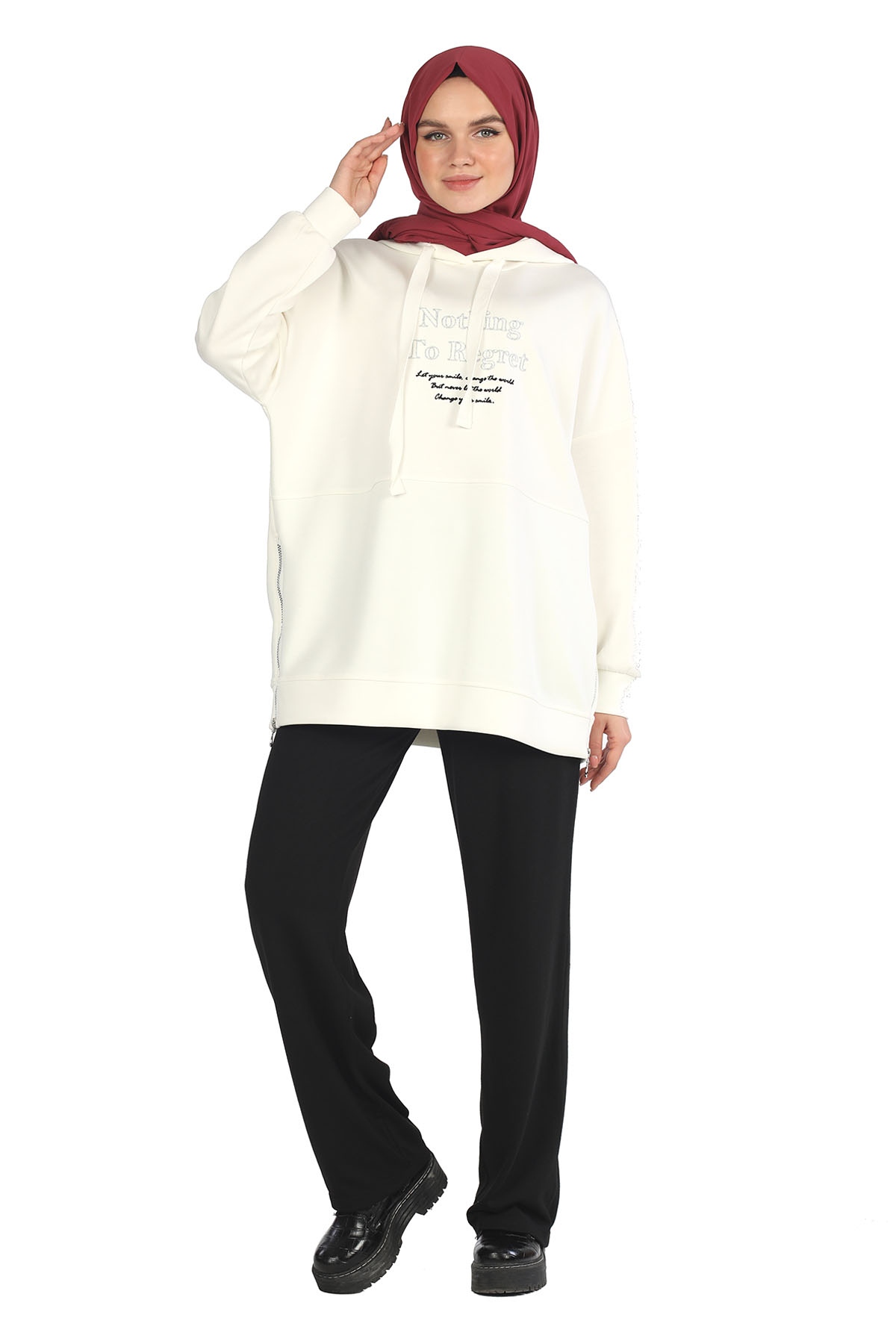 Yandan Fermuarlı Tunik Ekru - 1