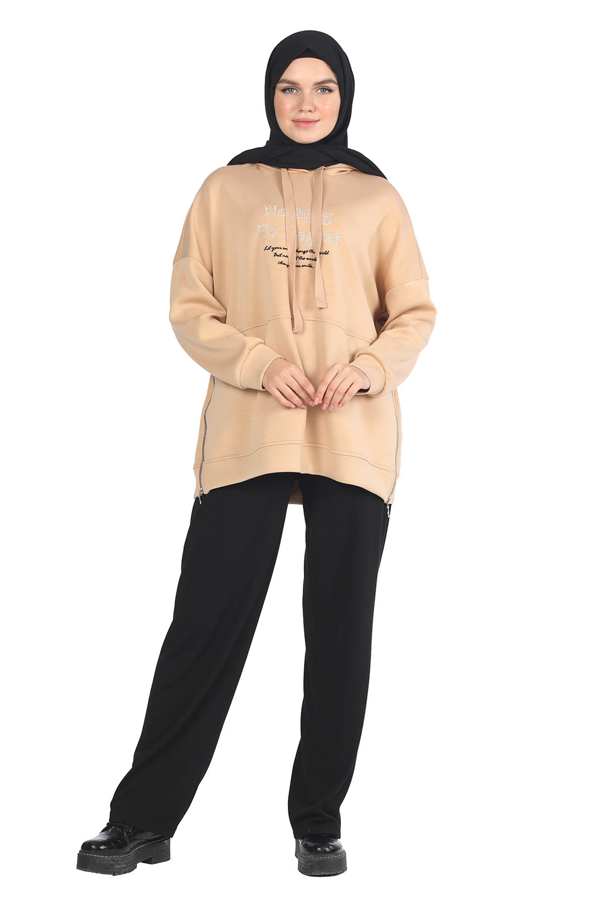 Yandan Fermuarlı Tunik Bej - 1