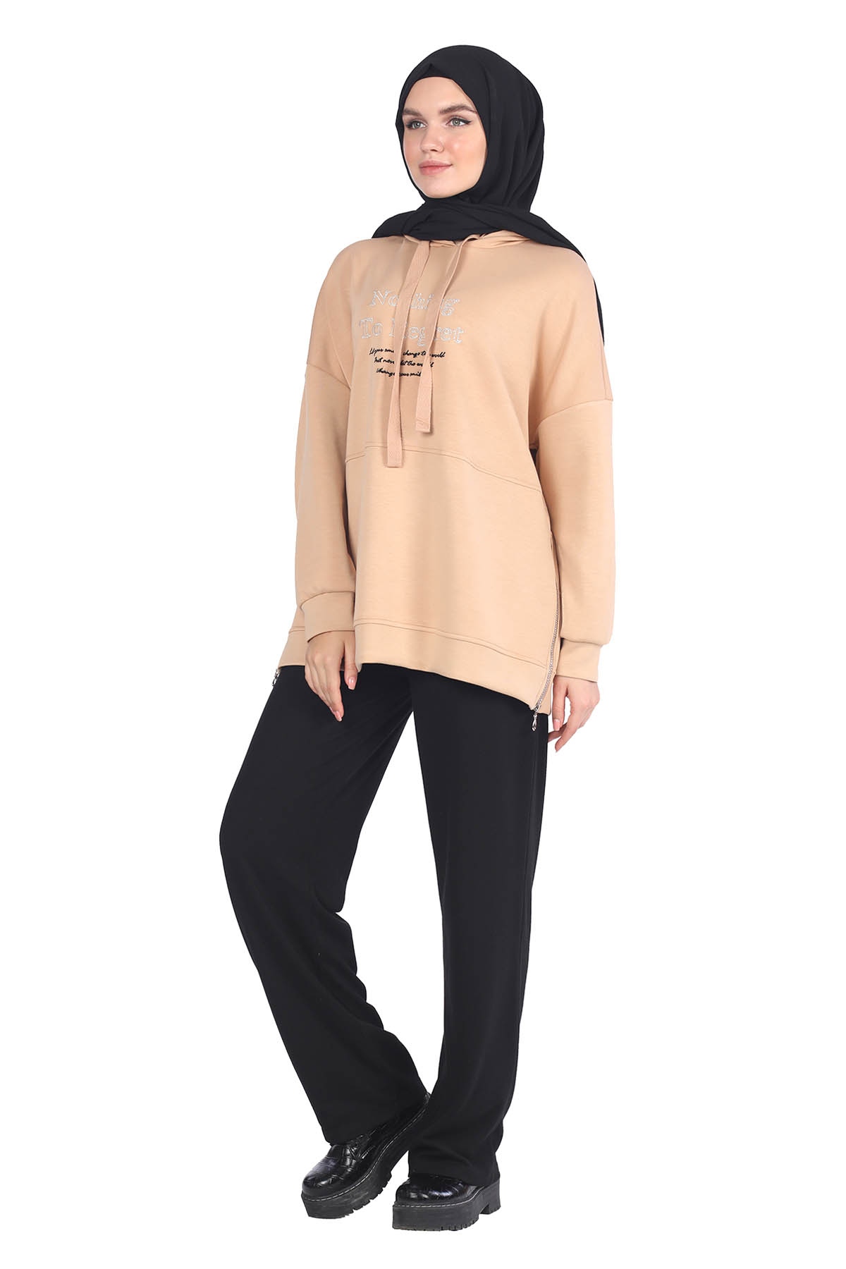 Yandan Fermuarlı Tunik Bej - 2