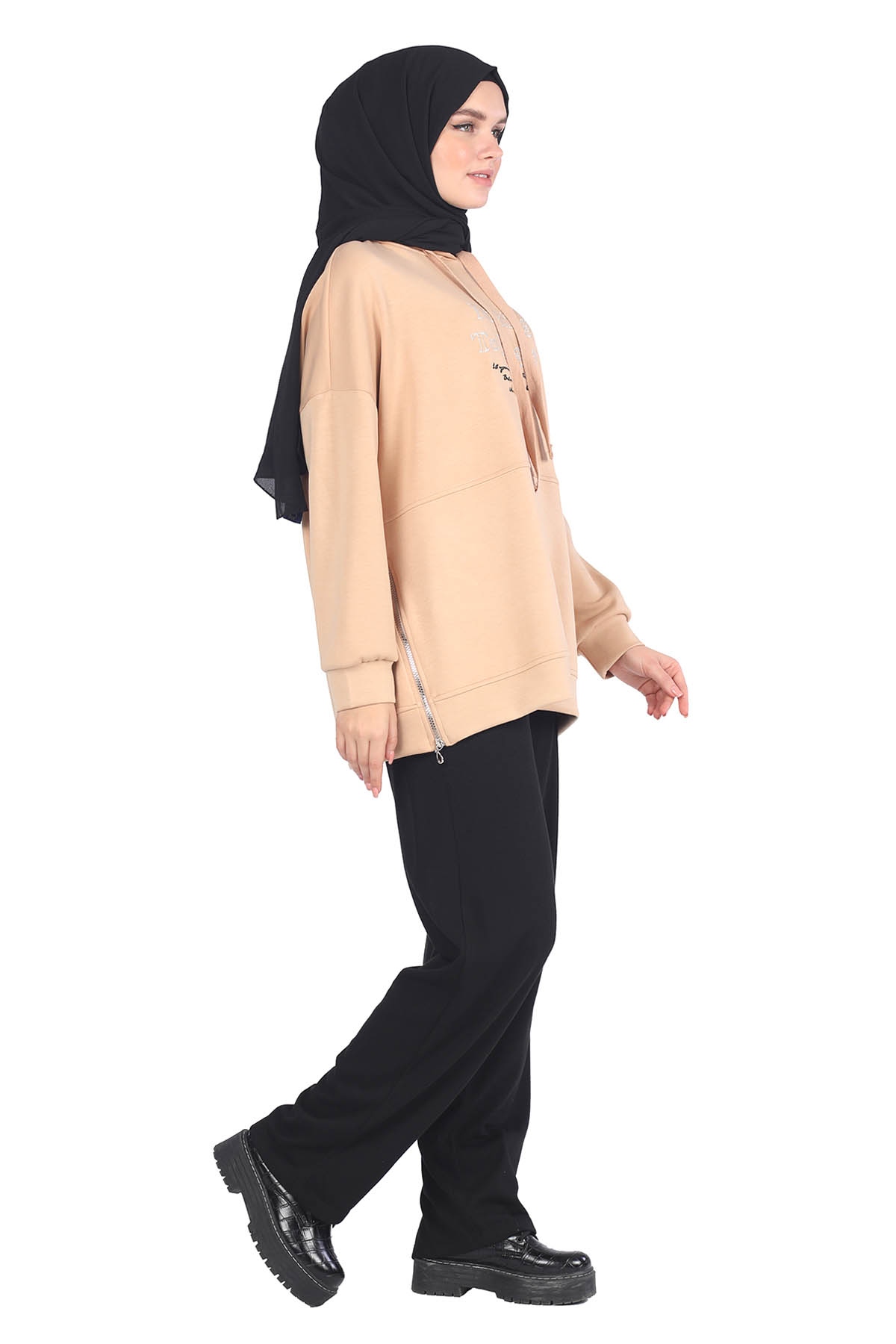 Yandan Fermuarlı Tunik Bej - 3