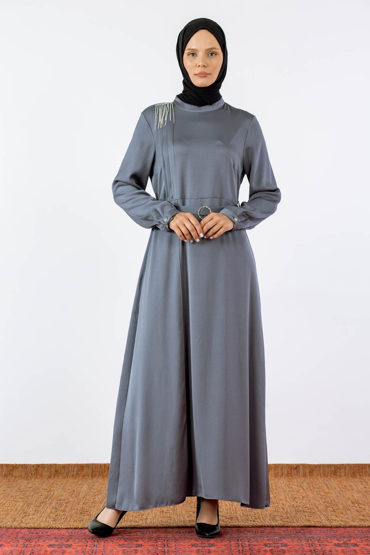 2660 Saten Elbise 42-50 - Antrasit - 1