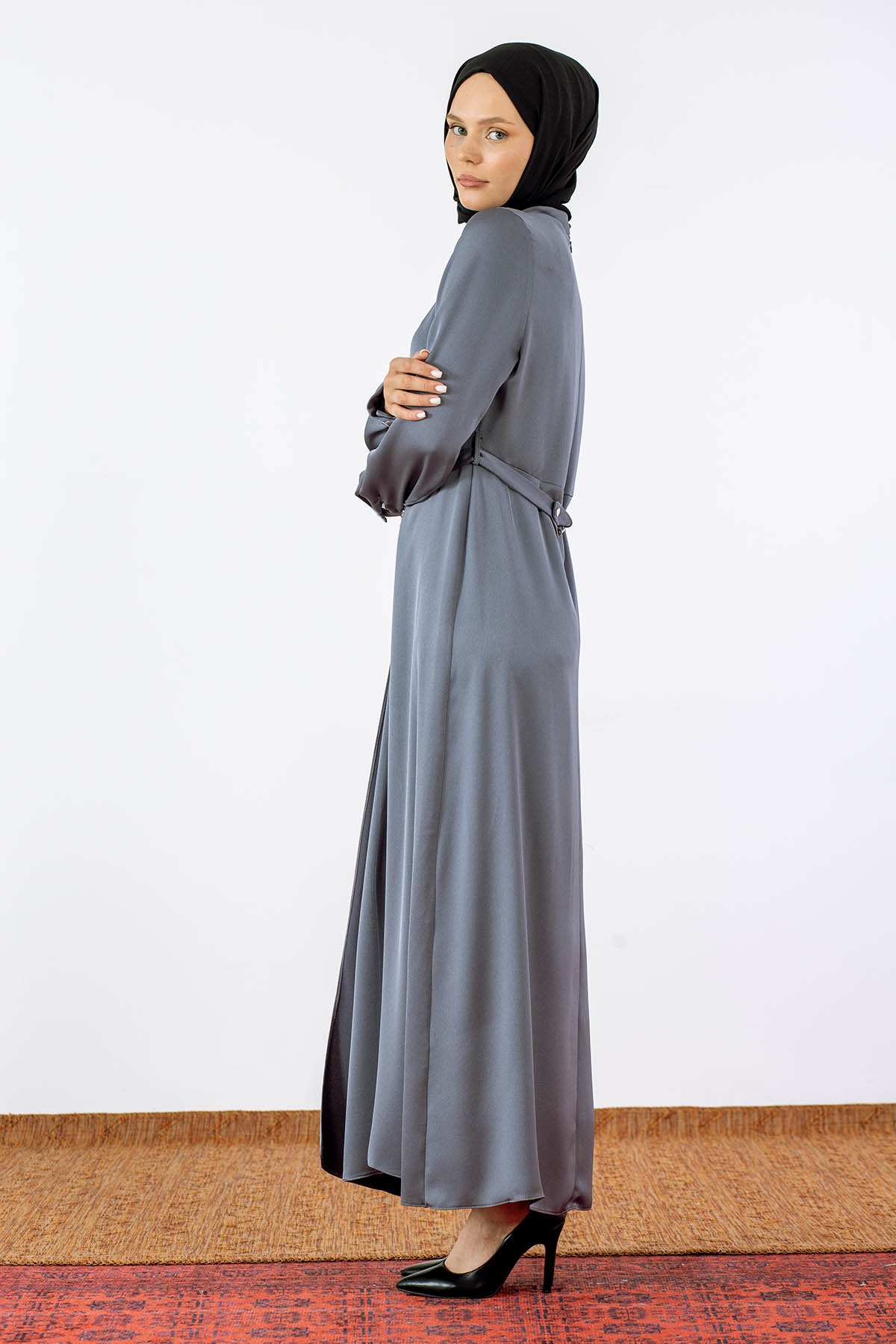 2660 Saten Elbise 42-50 - Antrasit - 3