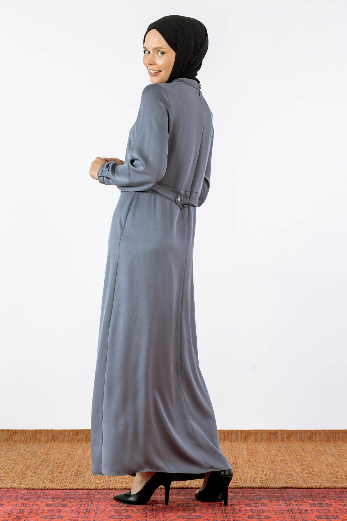 2660 Saten Elbise 42-50 - Antrasit - 5