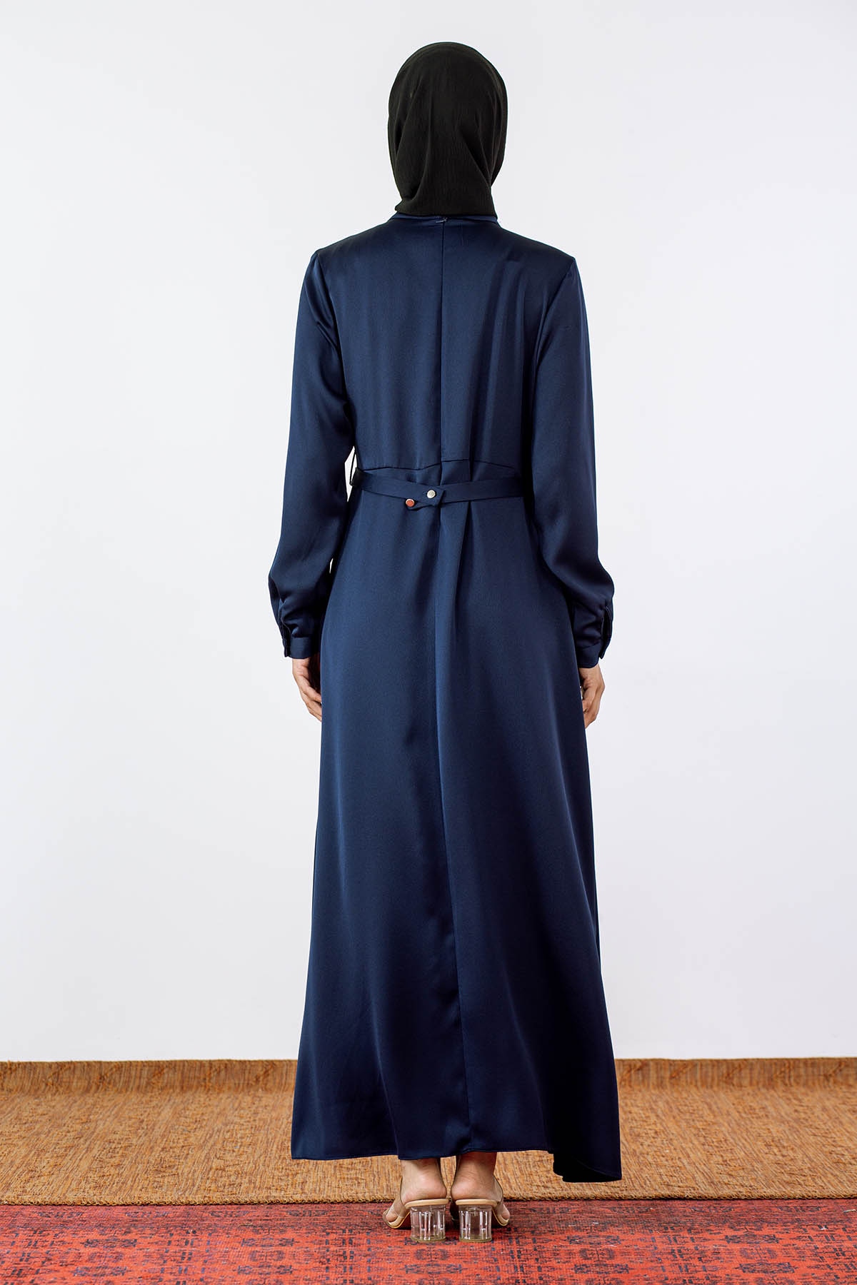 2660 Saten Elbise 42-50 - Lacivert - 3