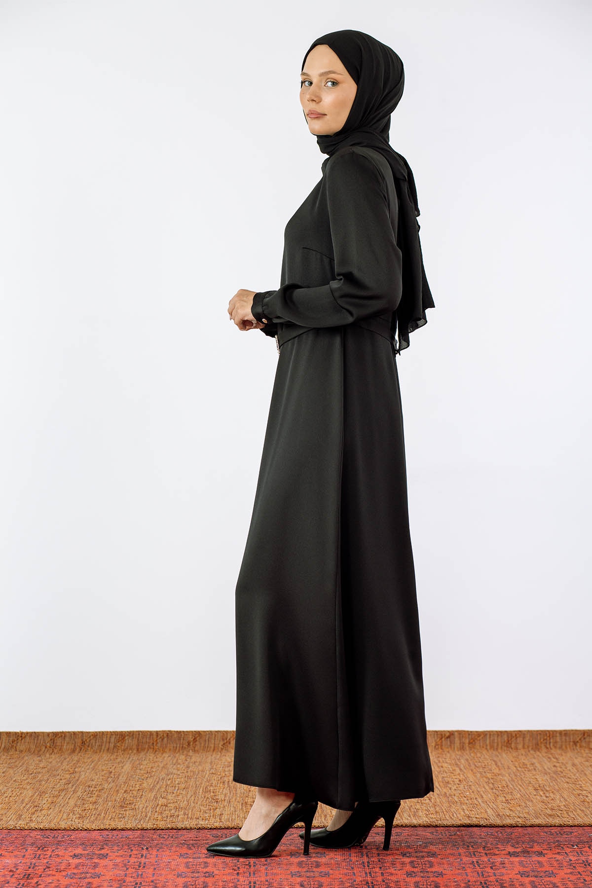 2660 Saten Elbise 42-50 - Siyah - 3