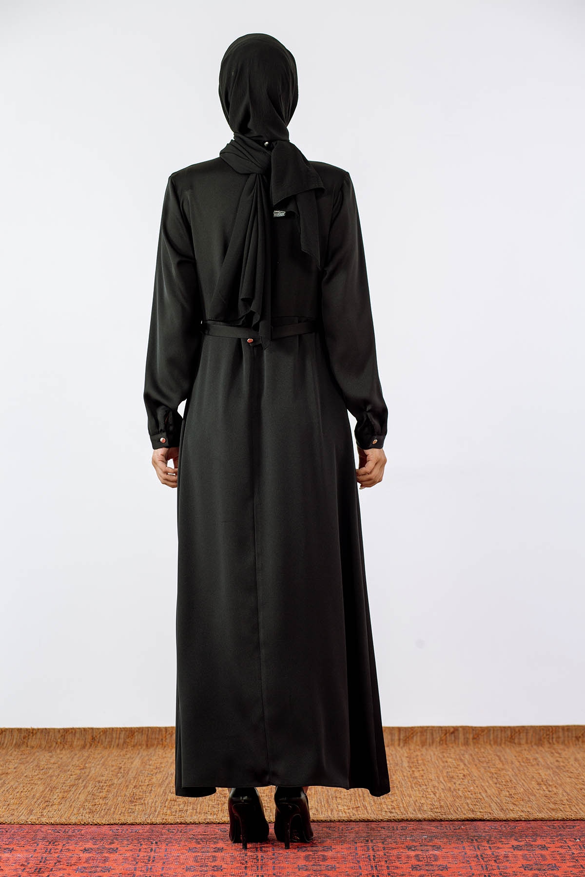 2660 Saten Elbise 42-50 - Siyah - 4