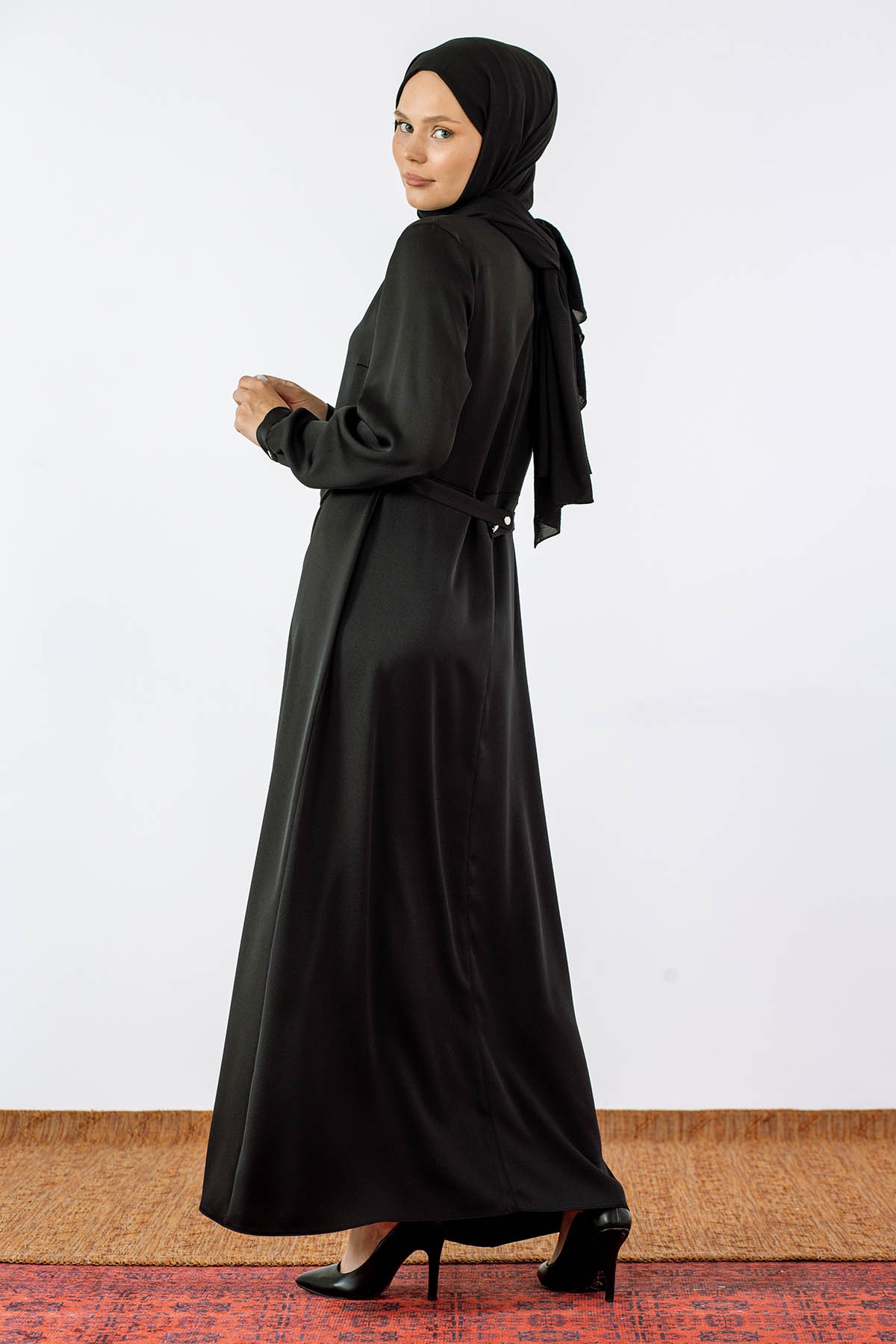 2660 Saten Elbise 42-50 - Siyah - 5