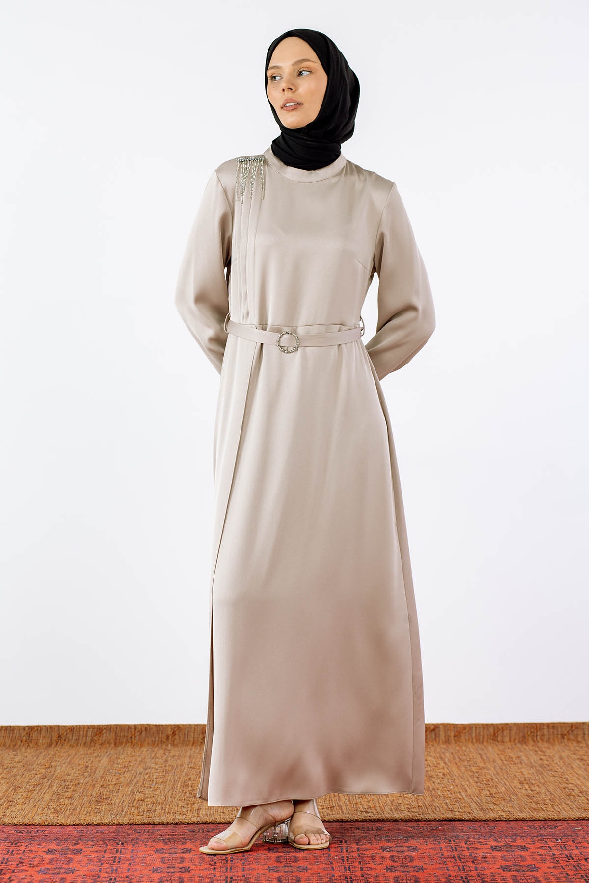 2660 Saten Elbise 42-50 - Tas - 1