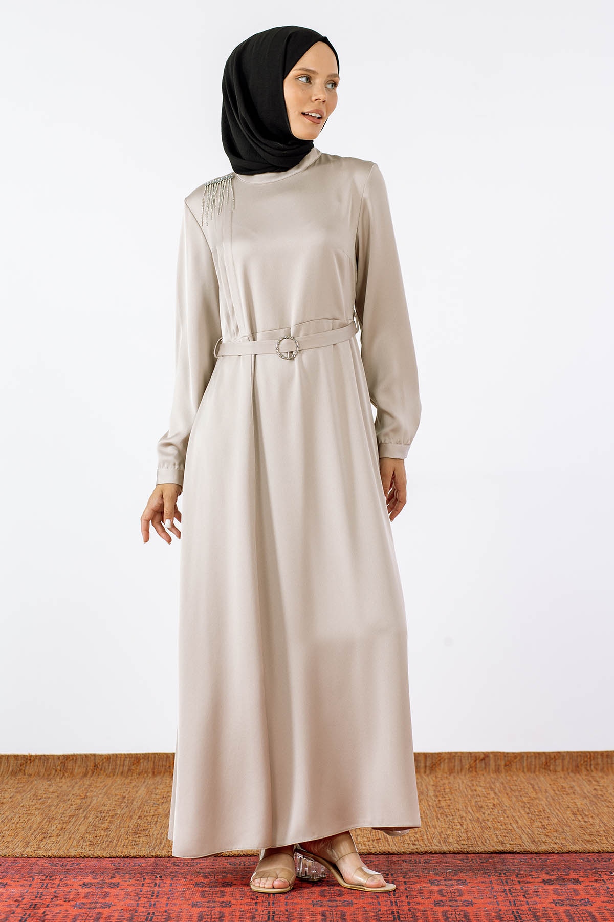 2660 Saten Elbise 42-50 - Tas - 2