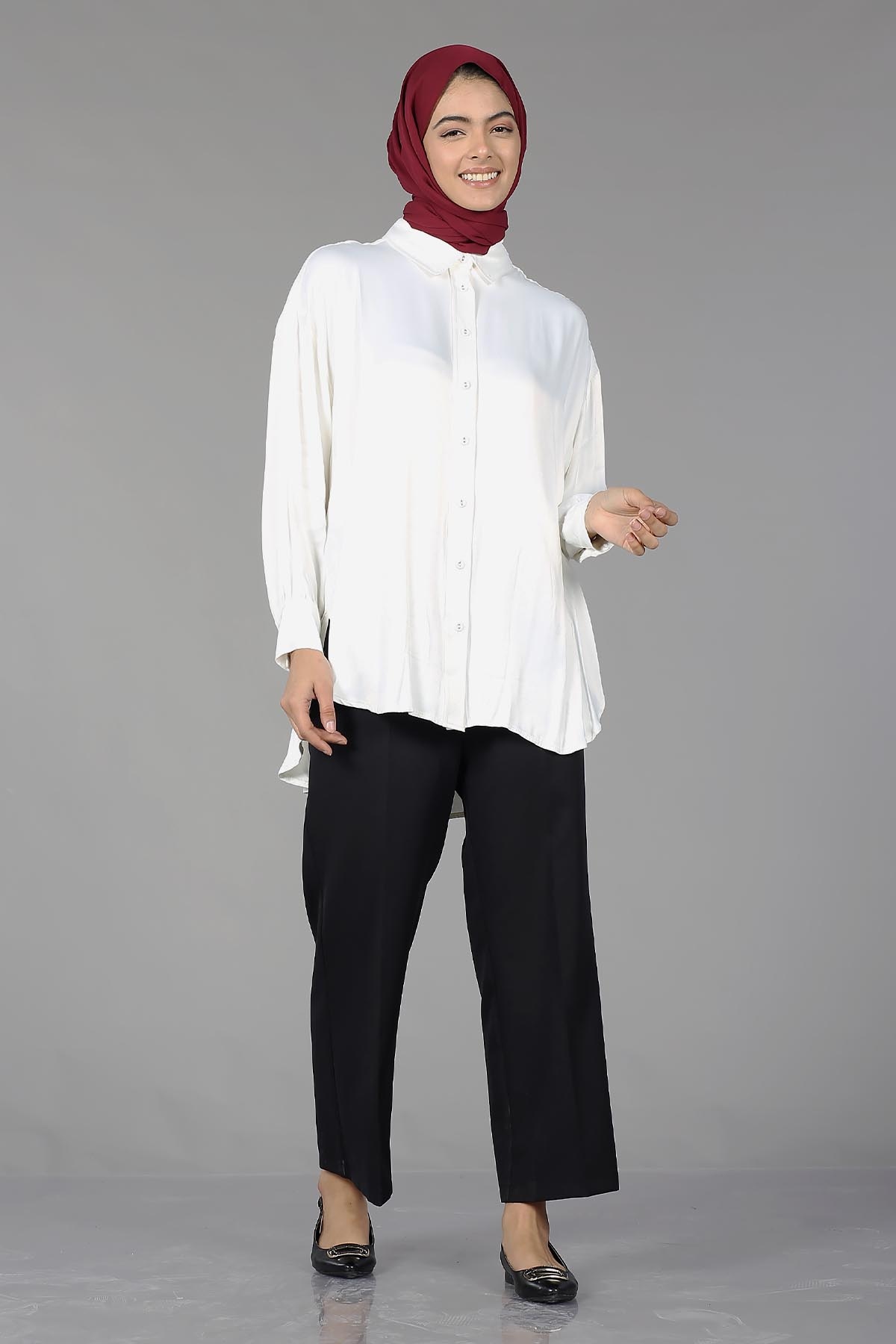 26985 Saten Gömlek Tek - Ekru - 1