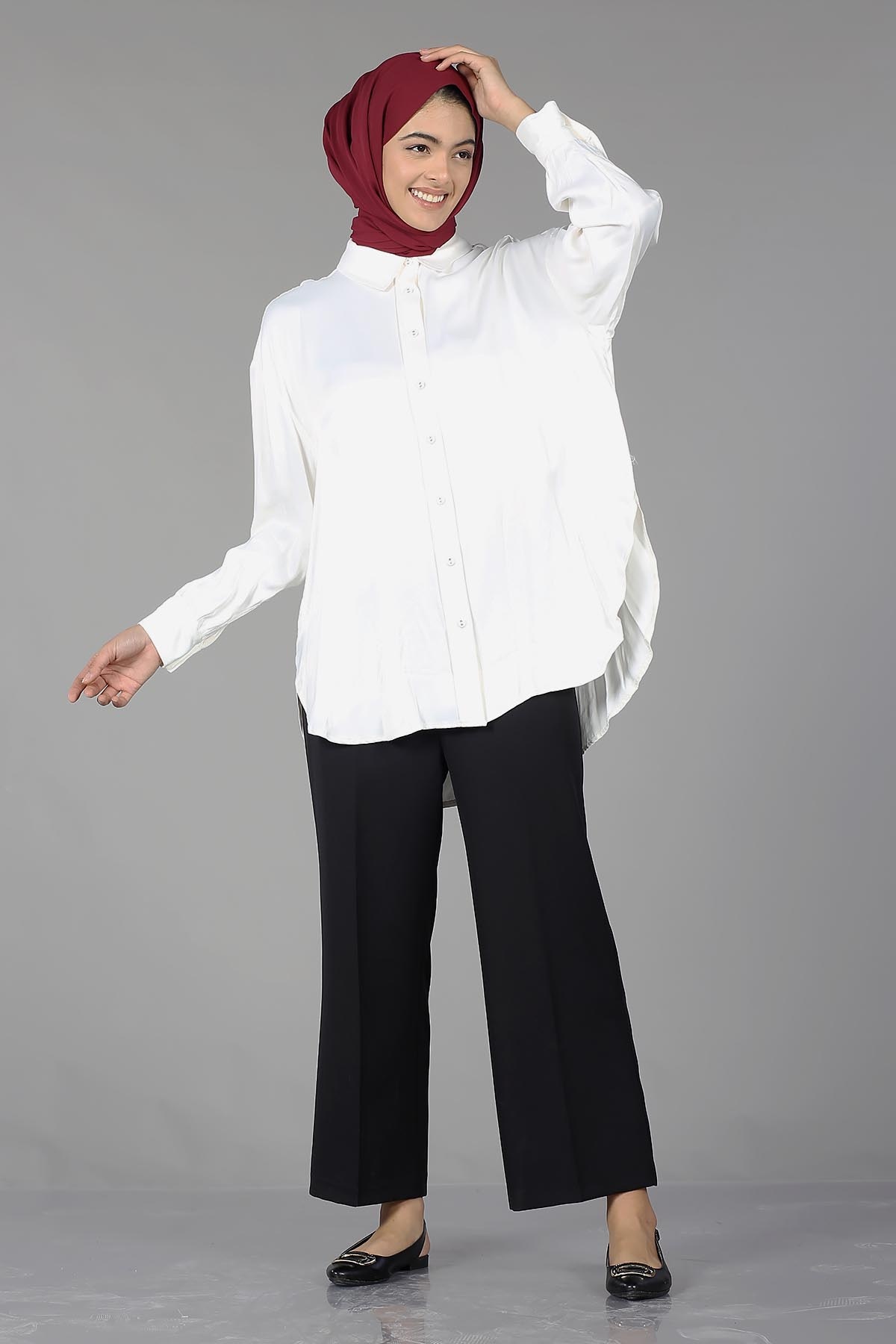 26985 Saten Gömlek Tek - Ekru - 2