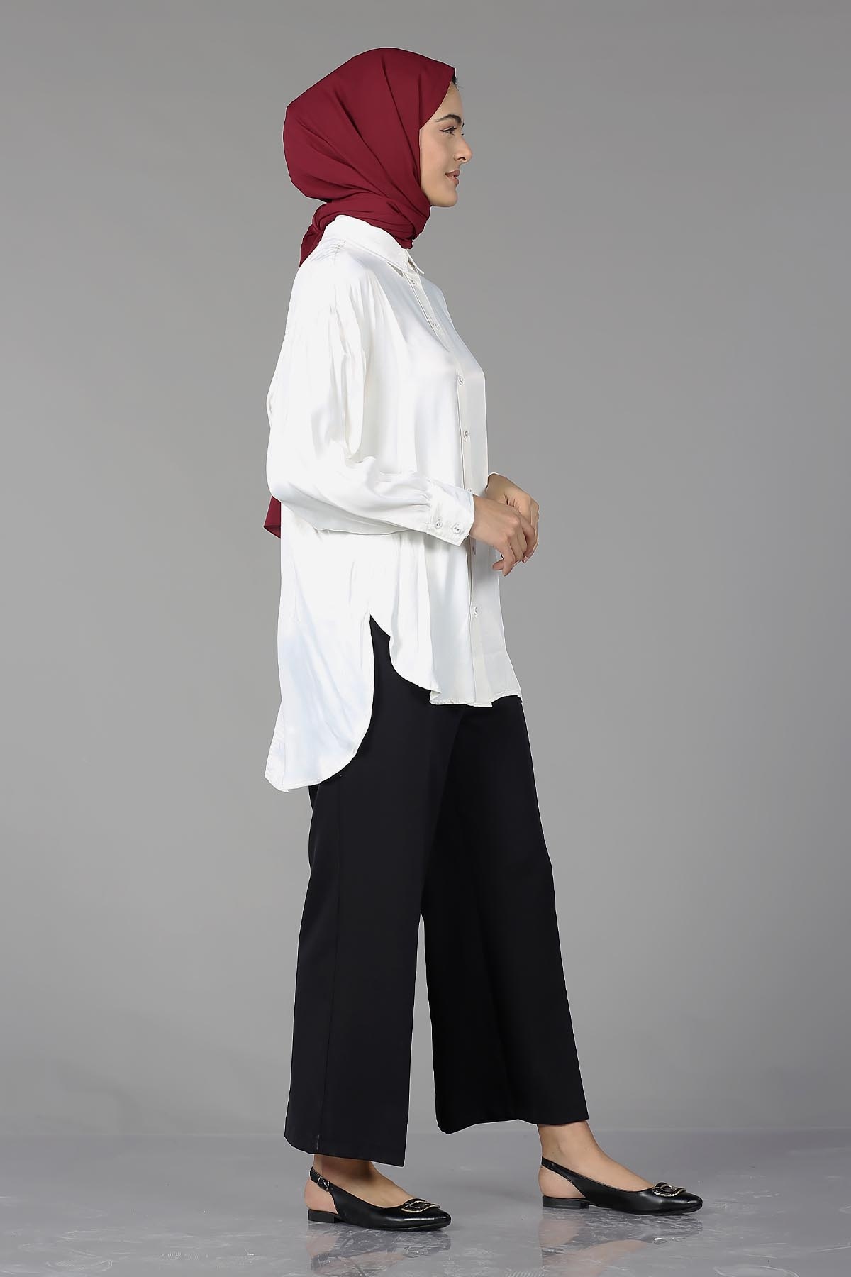 26985 Saten Gömlek Tek - Ekru - 3