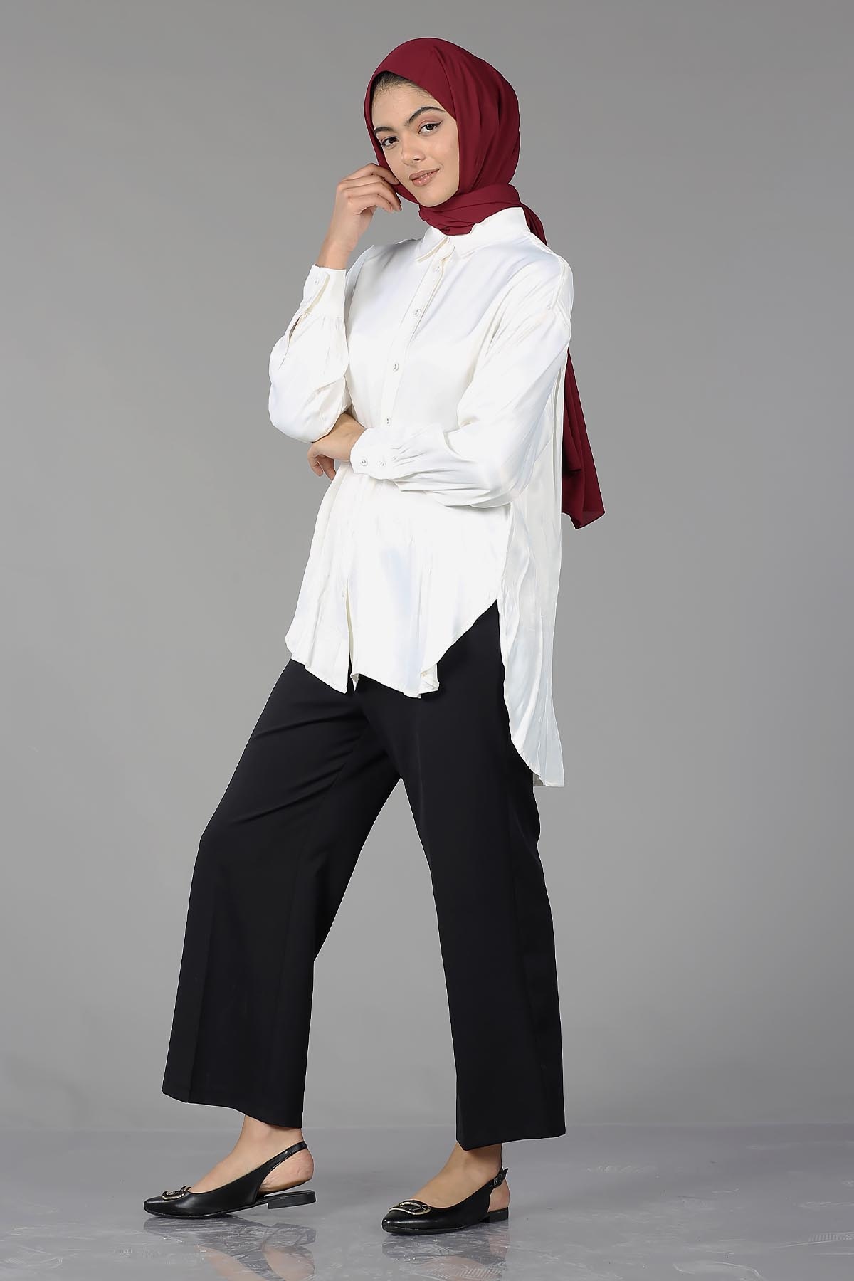 26985 Saten Gömlek Tek - Ekru - 4