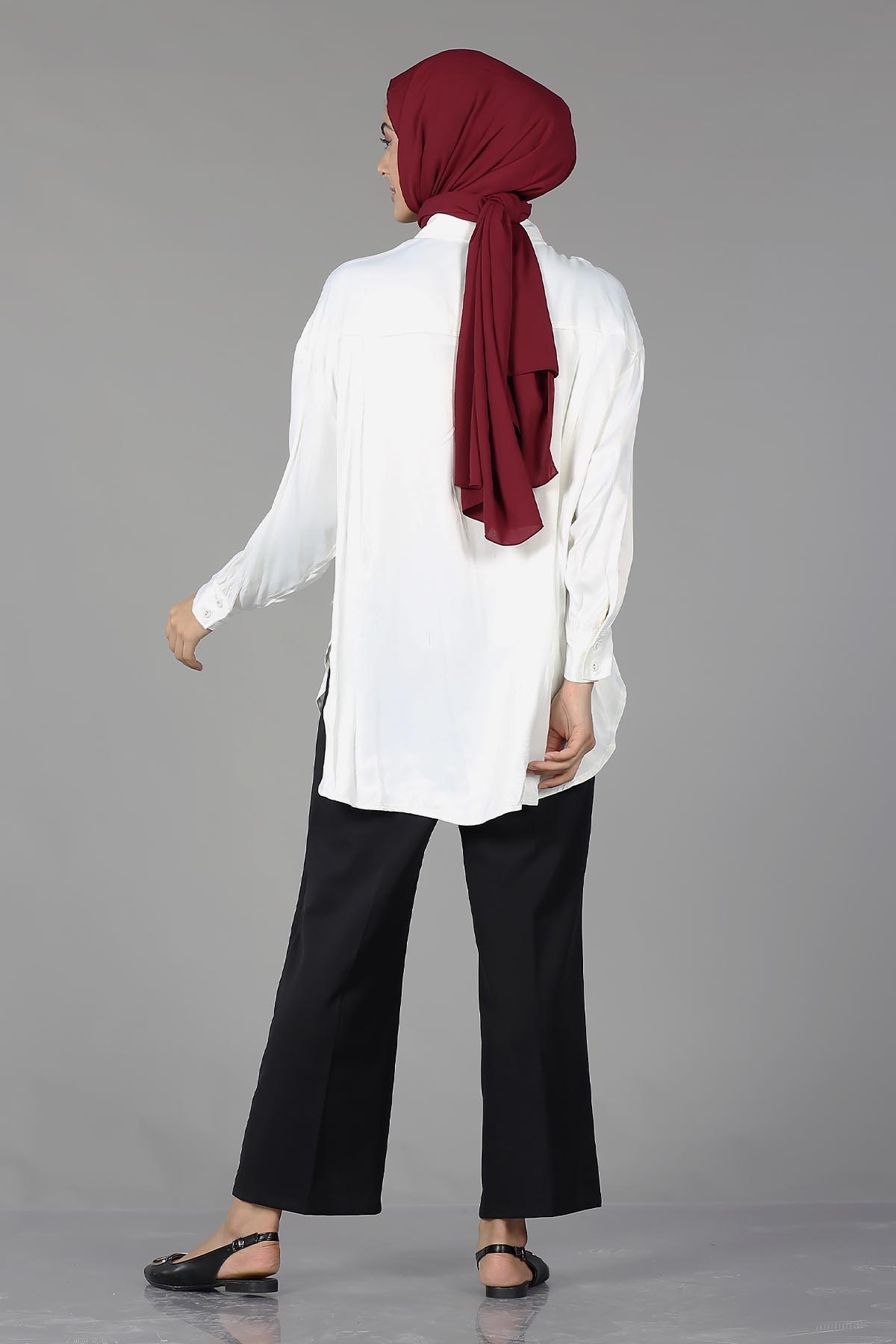 26985 Saten Gömlek Tek - Ekru - 5