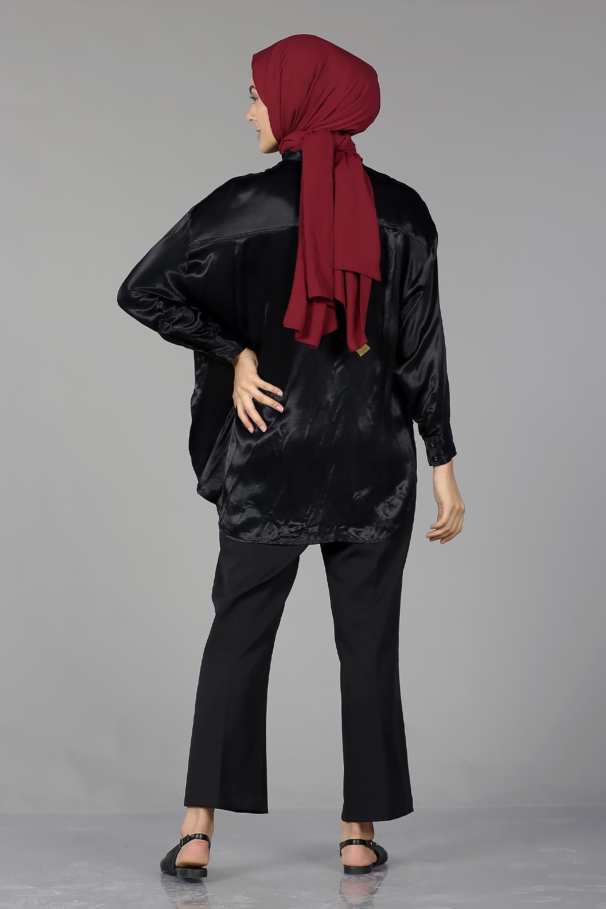 26985 Saten Gömlek Tek - Siyah - 5