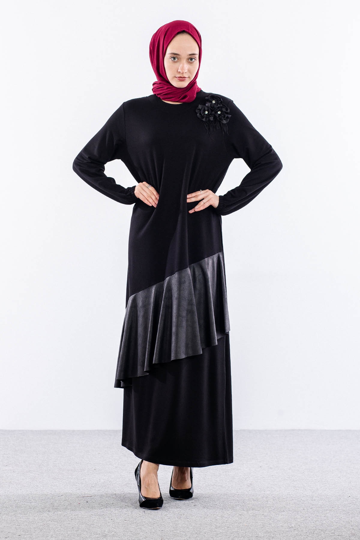 2705 Elbise 44-50 - Siyah - 1