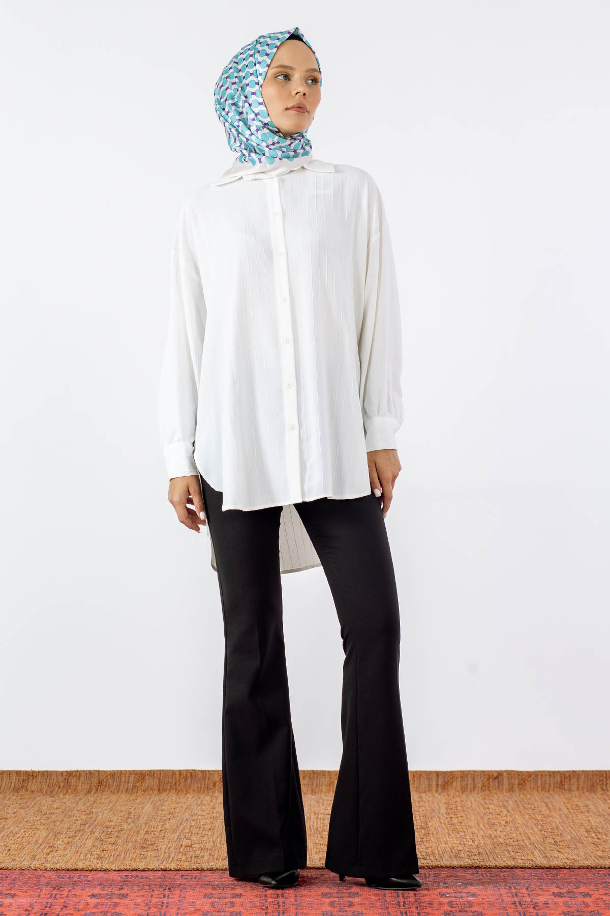 27268 çizgili Gömlek Tek - Ekru - 1