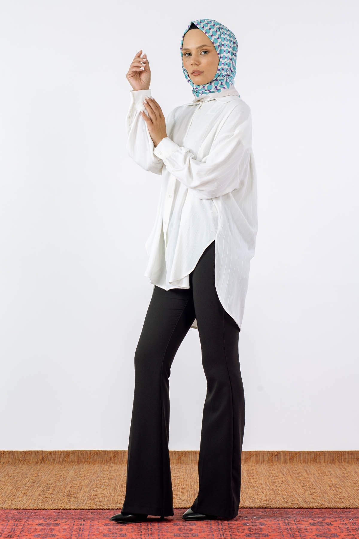 27268 çizgili Gömlek Tek - Ekru - 3