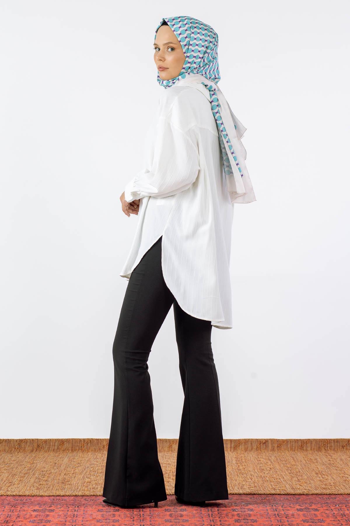 27268 çizgili Gömlek Tek - Ekru - 5