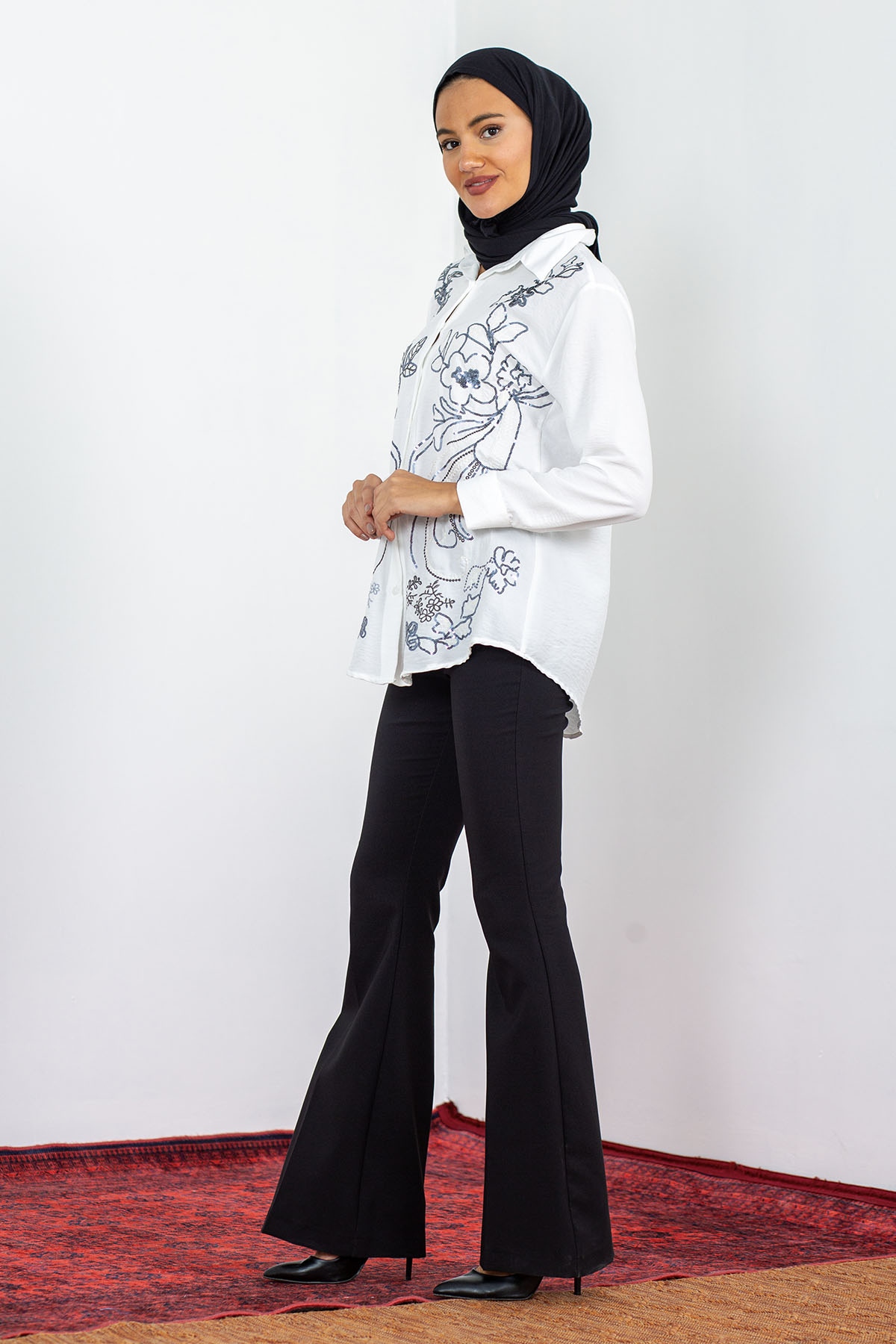 2749 Bluz 38-42 İşleme - Beyaz - 3