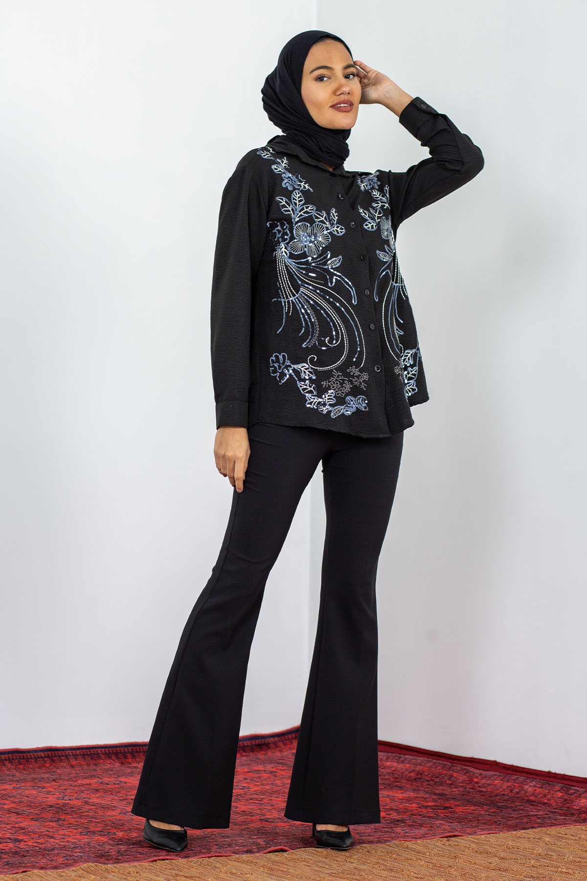 2749 Bluz 38-42 İşleme - Siyah - 1