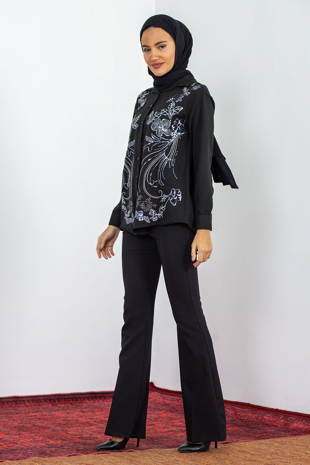 2749 Bluz 38-42 İşleme - Siyah - 2