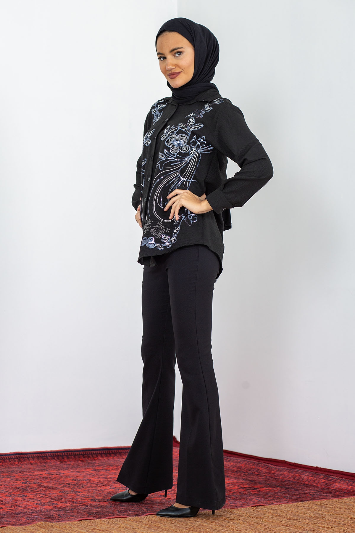 2749 Bluz 38-42 İşleme - Siyah - 3