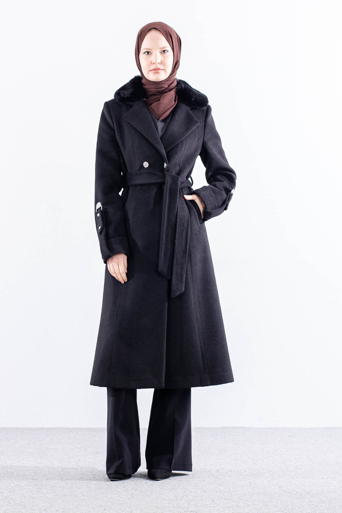 2754 Kaşe Kaban 1-6 Kurklu - Siyah - 1