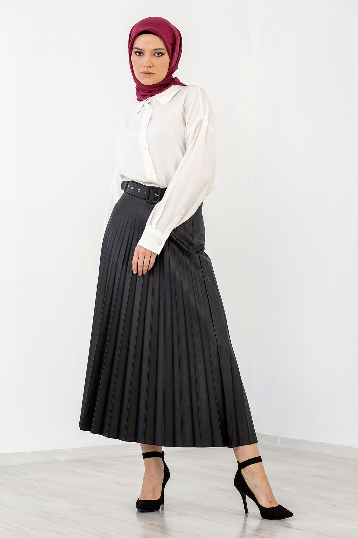 2800 Deri Etek 38-48 Plise - Siyah - 1