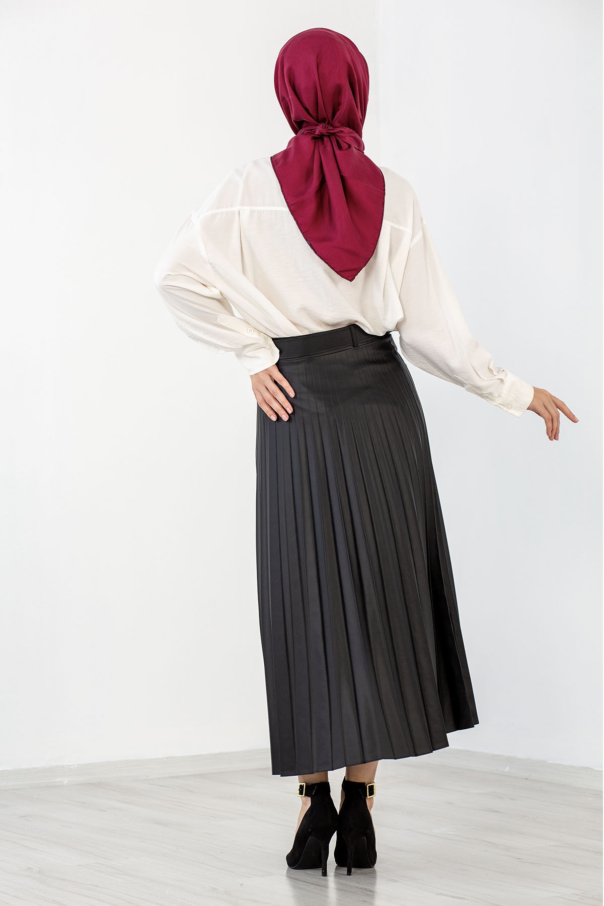 2800 Deri Etek 38-48 Plise - Siyah - 3