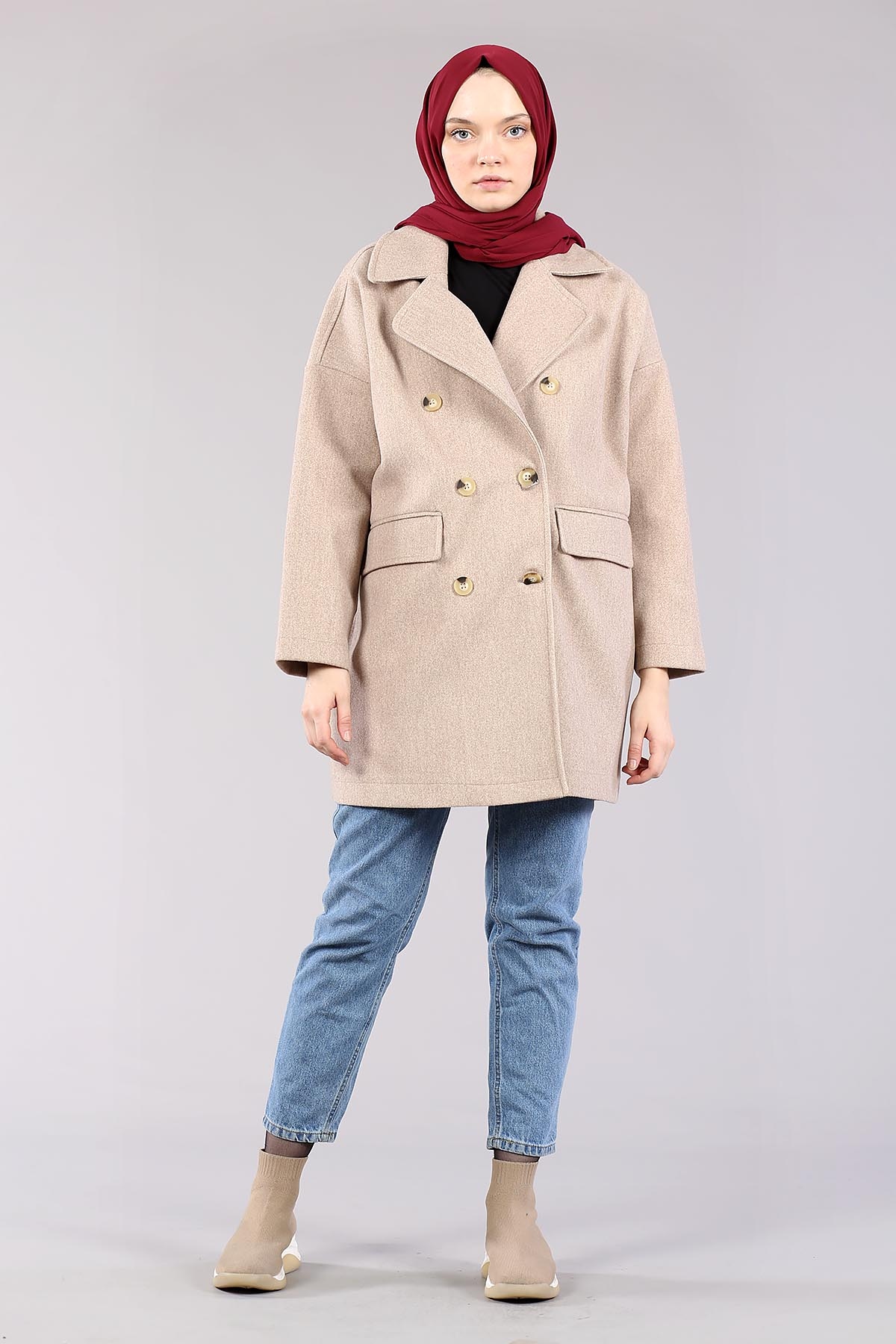 28175 Kruvaze Yaka Kap Tek - Camel - 1