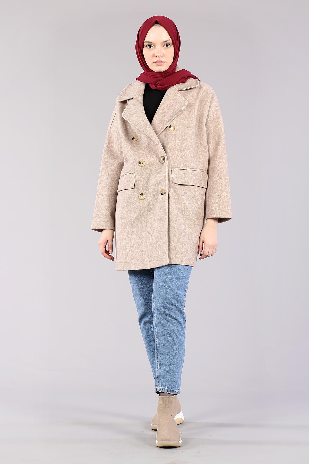 28175 Kruvaze Yaka Kap Tek - Camel - 2