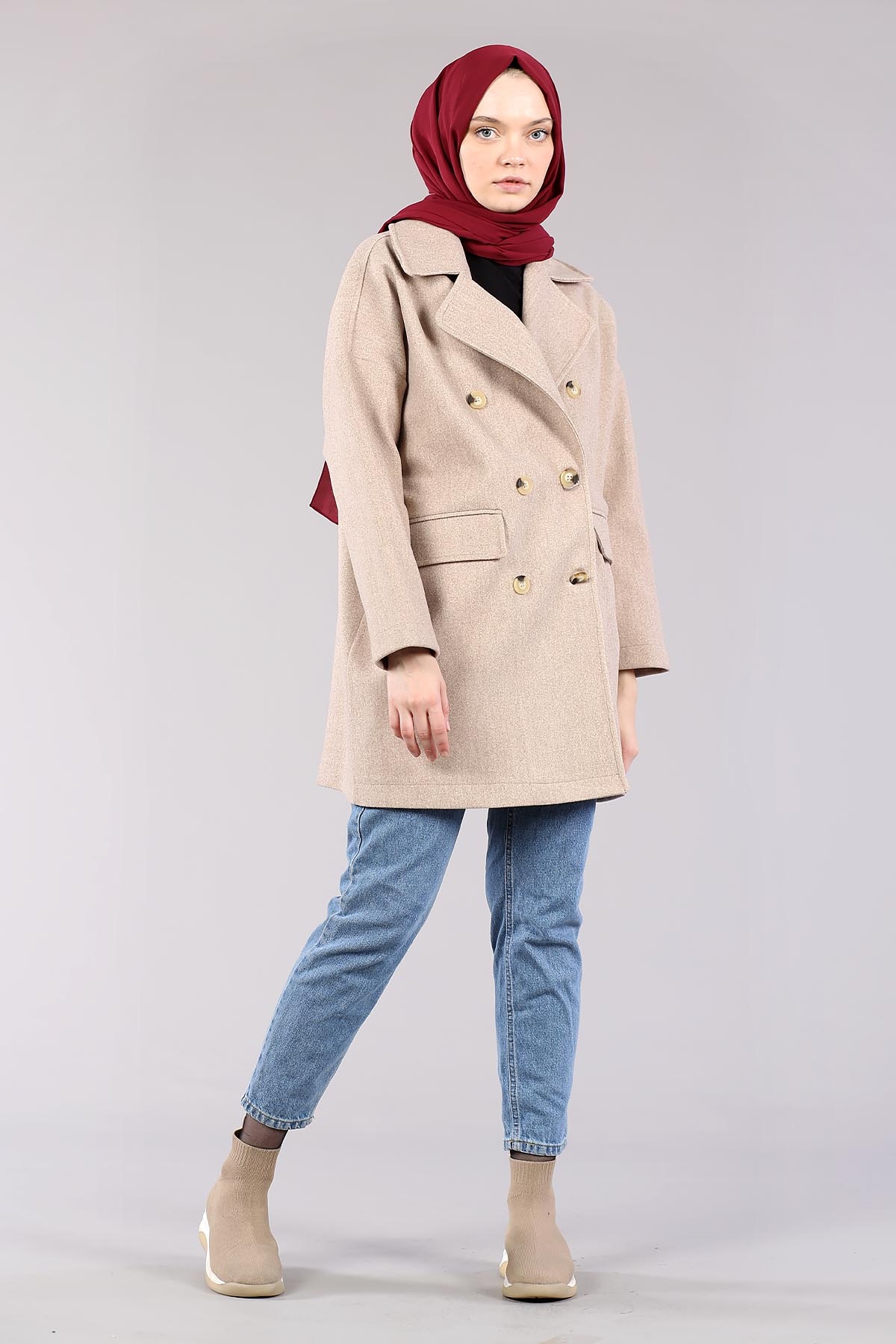 28175 Kruvaze Yaka Kap Tek - Camel - 3