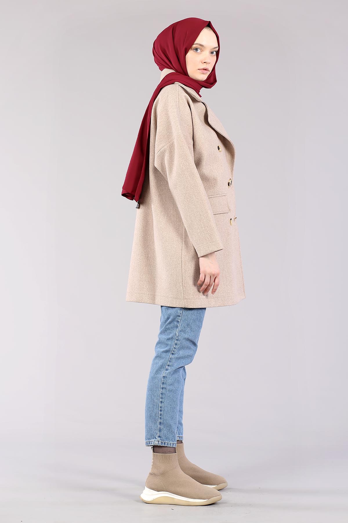 28175 Kruvaze Yaka Kap Tek - Camel - 4