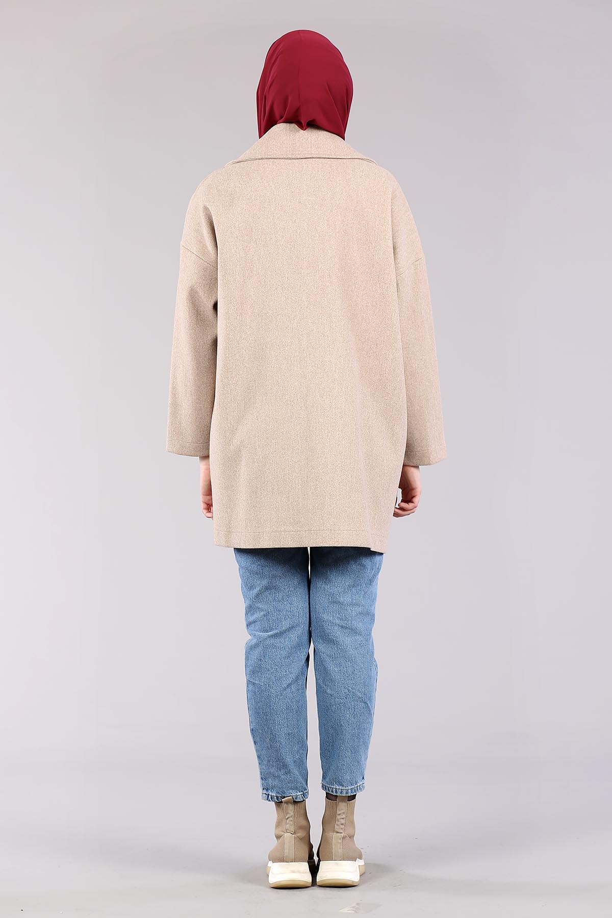 28175 Kruvaze Yaka Kap Tek - Camel - 5