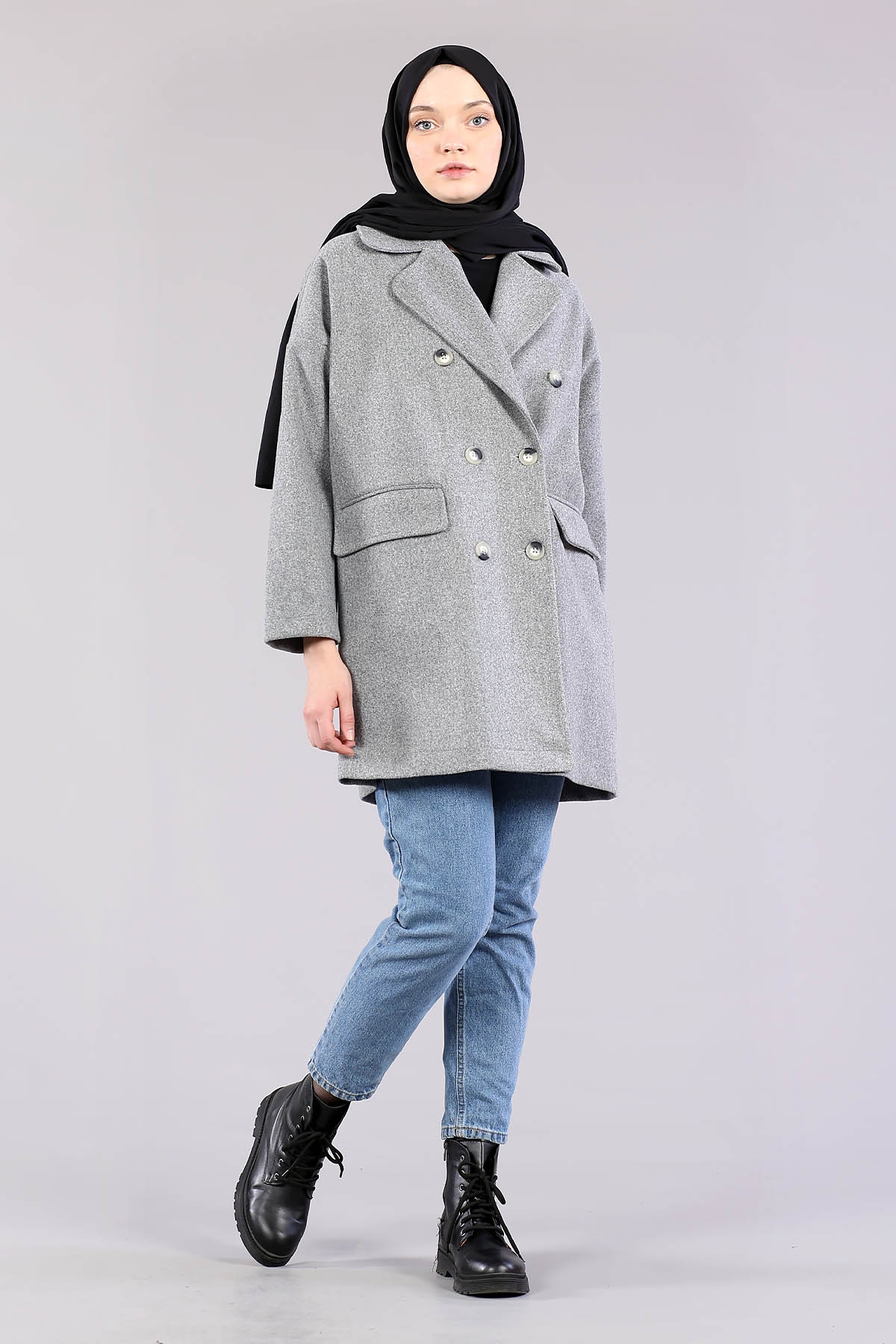 28175 Kruvaze Yaka Kap Tek - Gri - 1