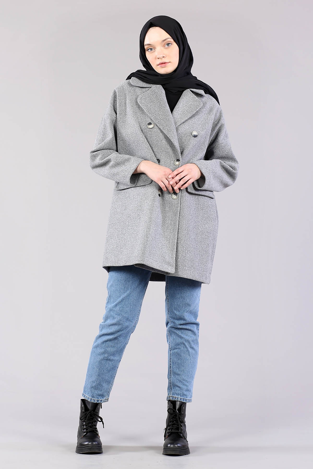 28175 Kruvaze Yaka Kap Tek - Gri - 2