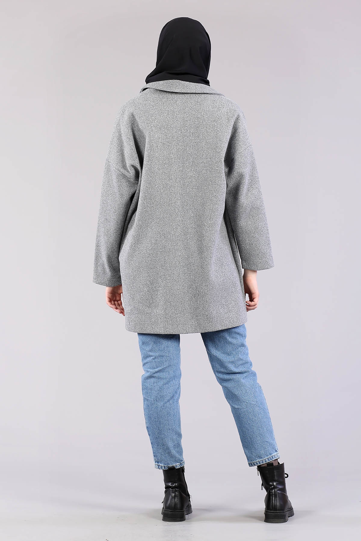 28175 Kruvaze Yaka Kap Tek - Gri - 4