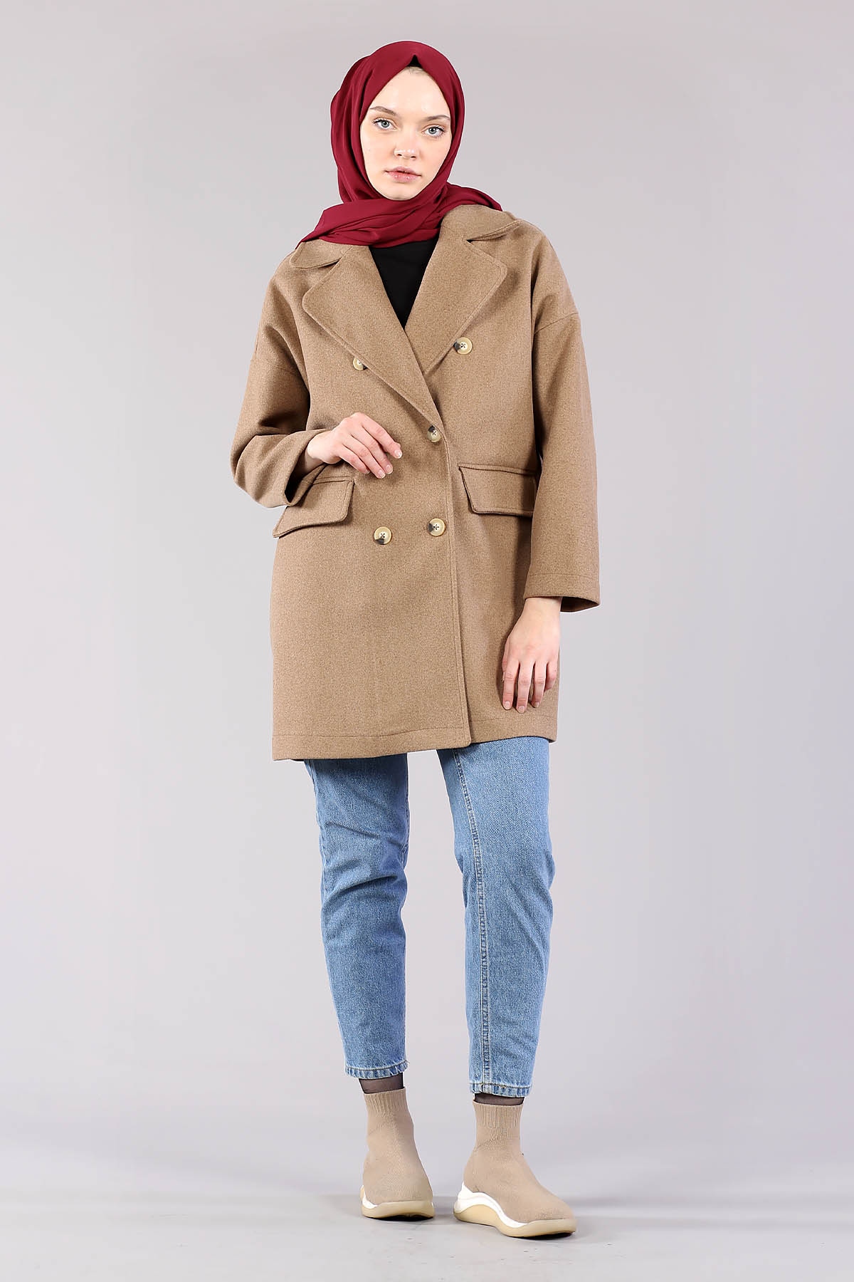 28175 Kruvaze Yaka Kap Tek - Kahve - 1