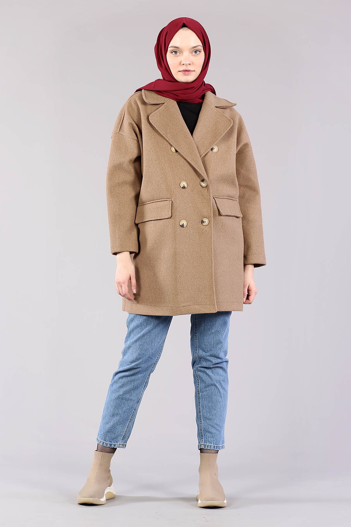 28175 Kruvaze Yaka Kap Tek - Kahve - 2