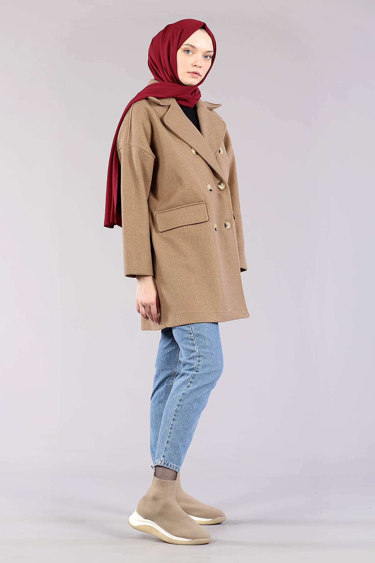 28175 Kruvaze Yaka Kap Tek - Kahve - 3