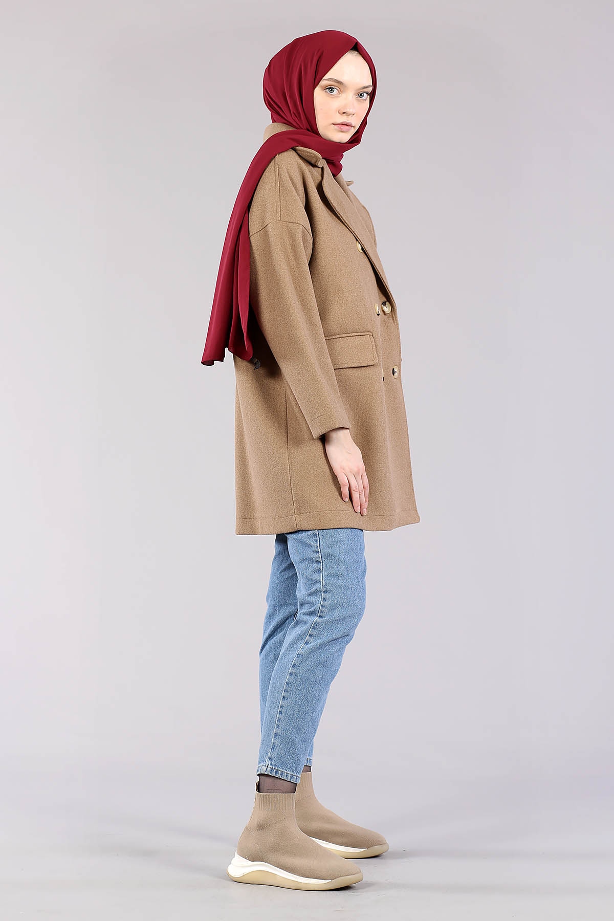 28175 Kruvaze Yaka Kap Tek - Kahve - 4