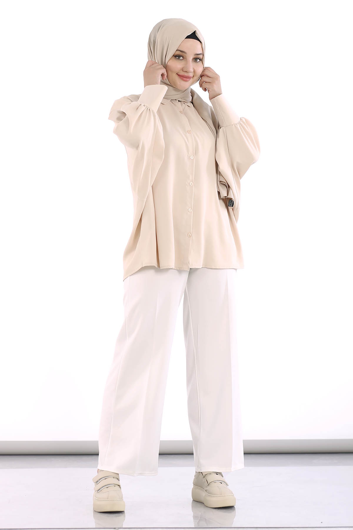 2822-25 Reglan Gömlek Tek - Bej - 1