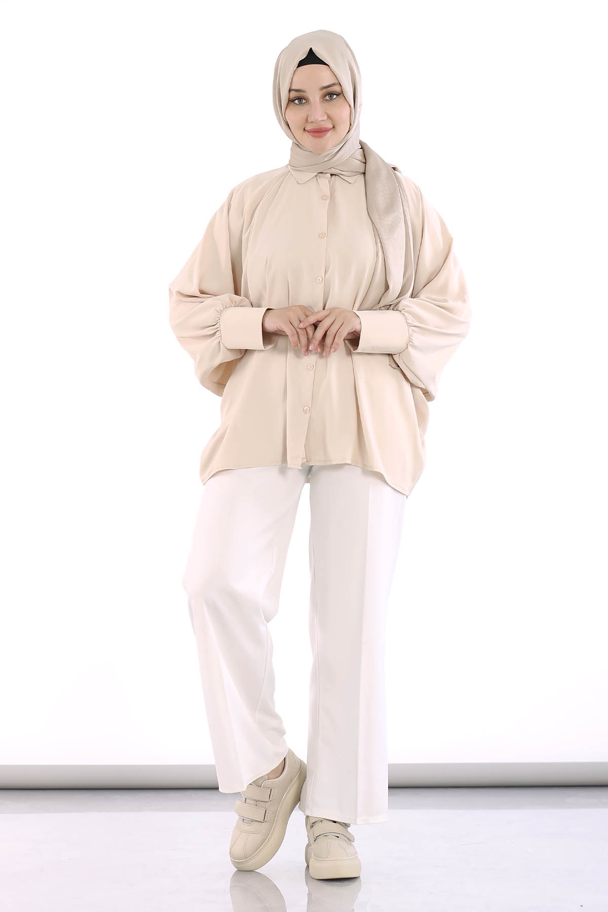 2822-25 Reglan Gömlek Tek - Bej - 2