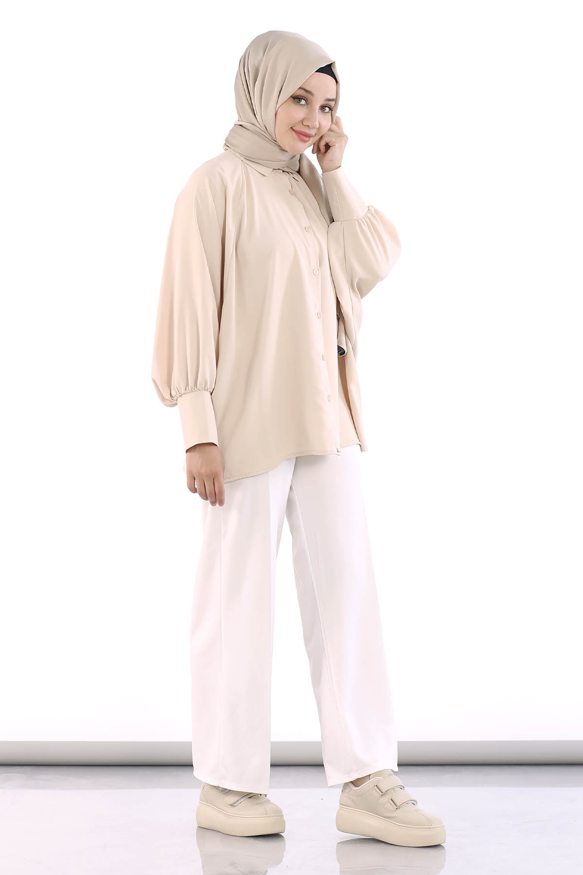 2822-25 Reglan Gömlek Tek - Bej - 3