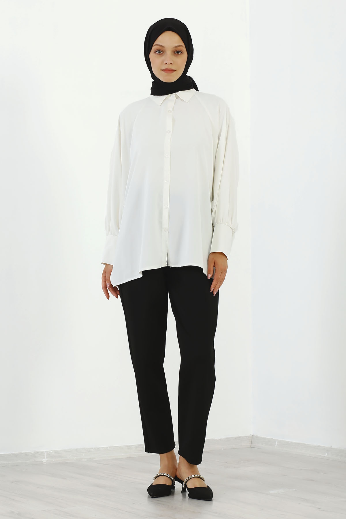 2822-25 Reglan Gömlek Tek - Ekru - 1