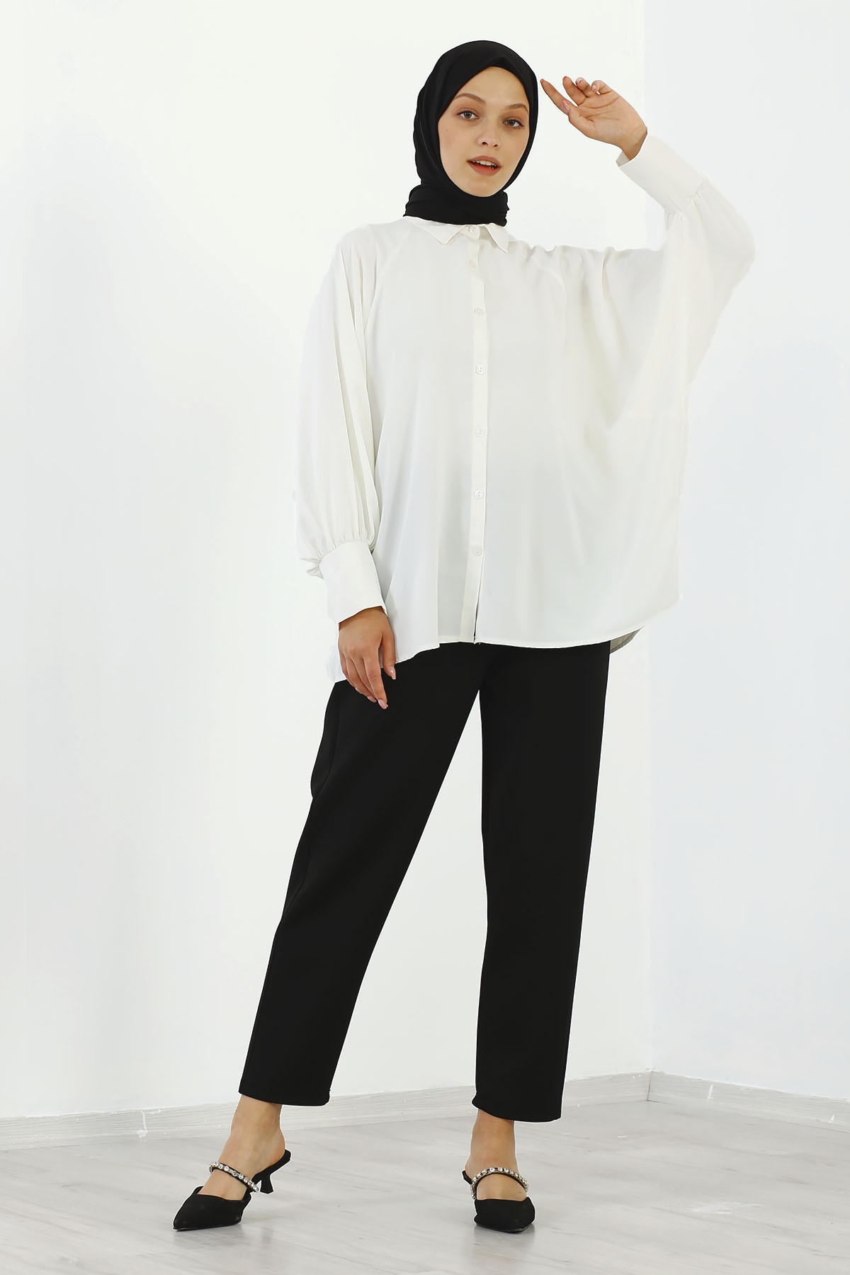 2822-25 Reglan Gömlek Tek - Ekru - 2