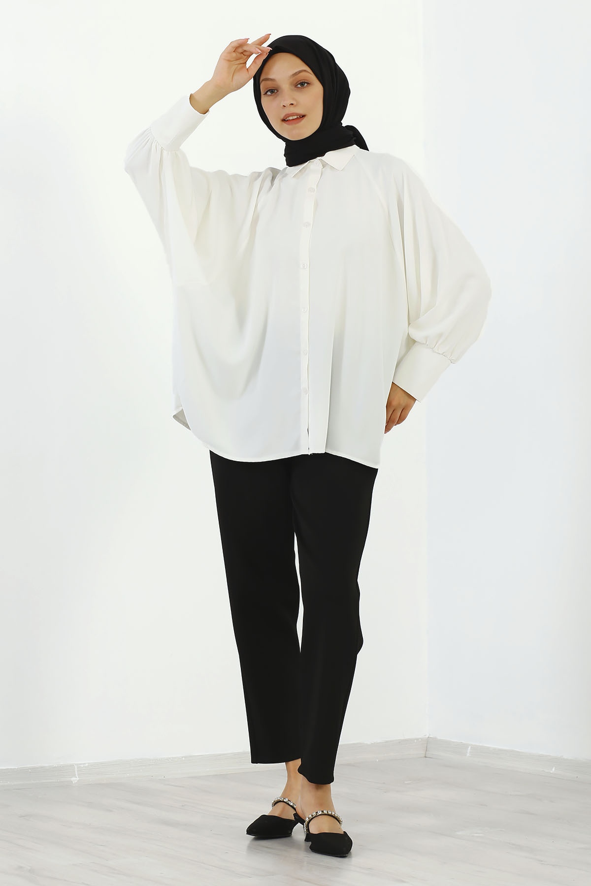 2822-25 Reglan Gömlek Tek - Ekru - 3